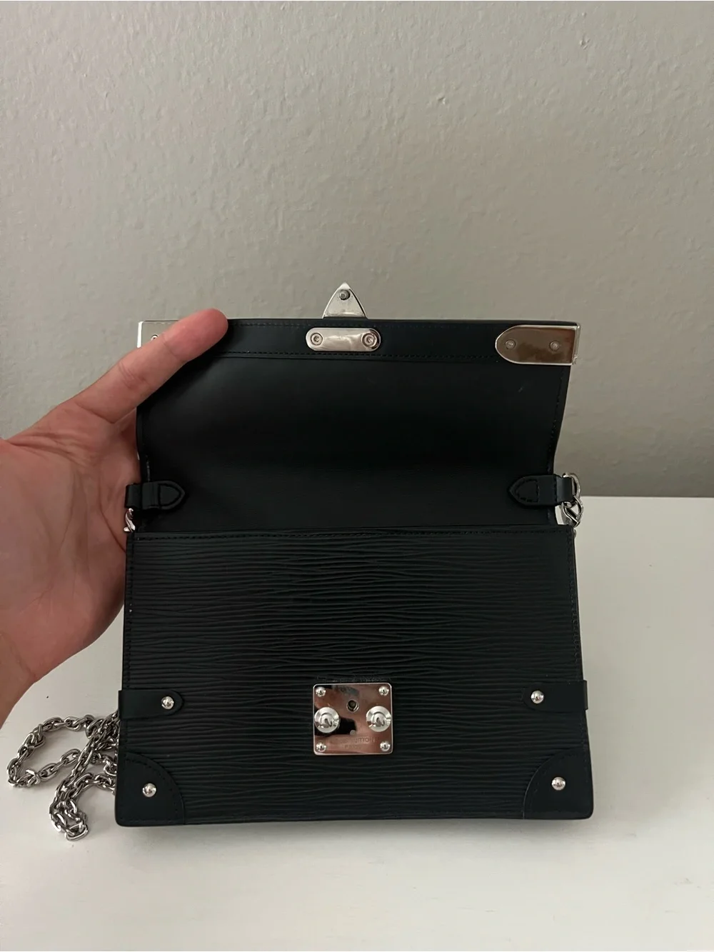 Louis Vuitton Black Epi Leather Messenger Bag with Silver Hardware
